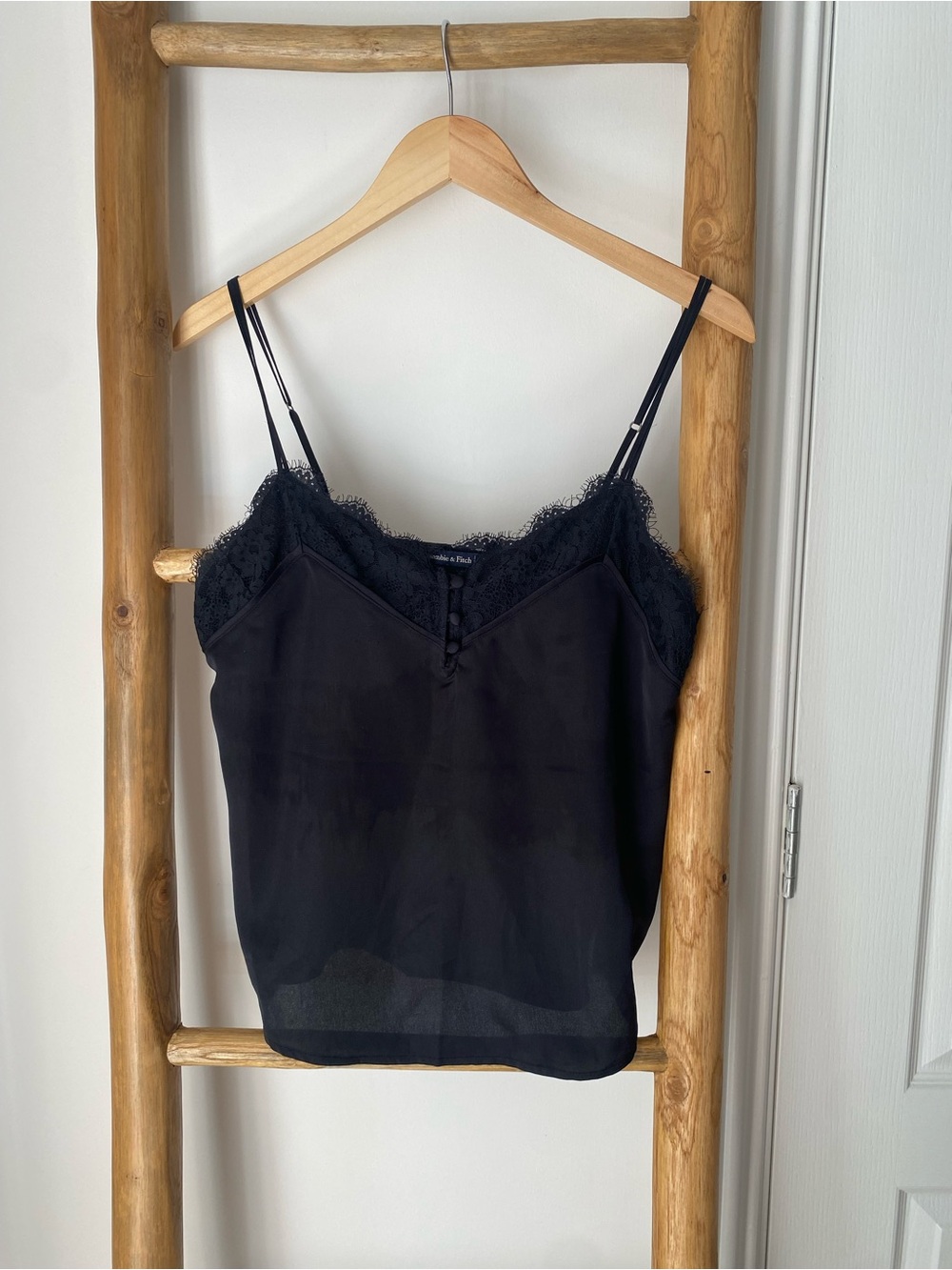 Abercrombie & Fitch Satin Camisole Tank Top Size Small Black Y2K Lace Trim